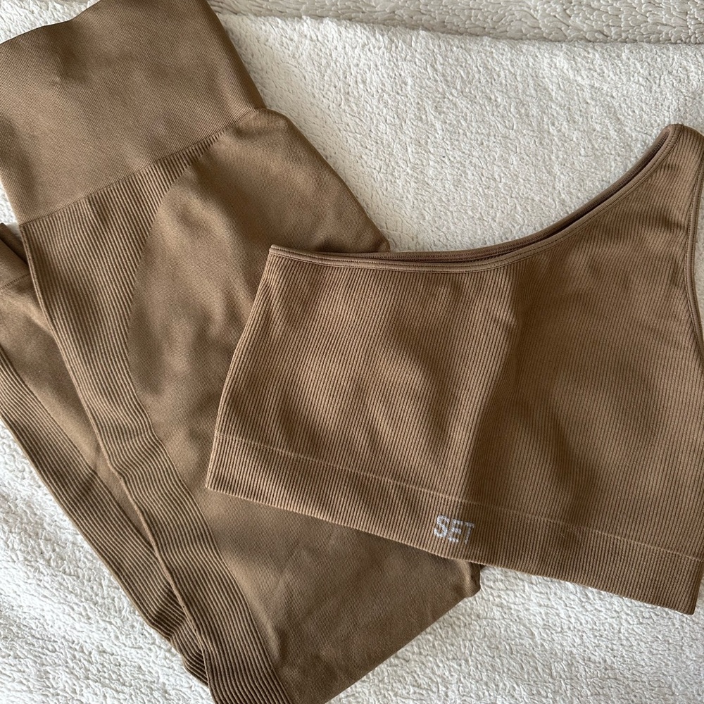 Brown Set Active one shoulder workout set